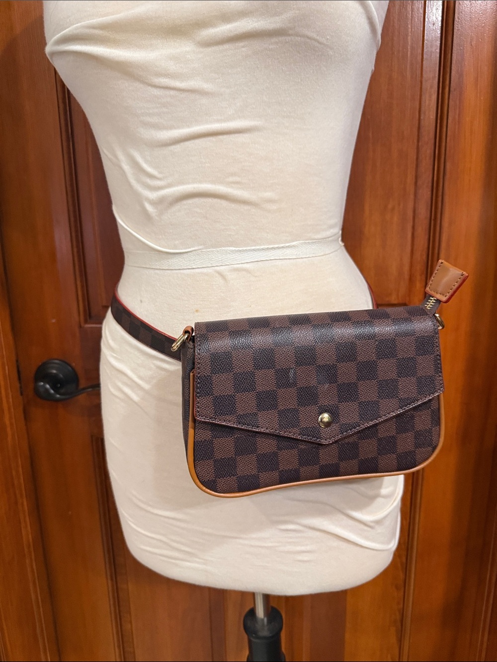 Classic Checkered Brown Crossbody Belt Bag